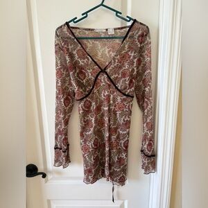 Vintage Y2K/90’s Rena Lange Sheer Paisley Boho Velvet Trim Tunic Top 18/20